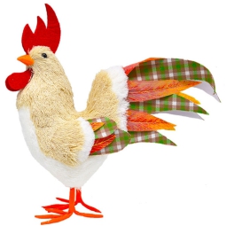 GALLO IN PAGLIA CON PIUME IN STOFFA H25CM
