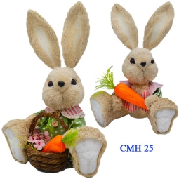 CONIGLIO PAGLIA SEDUTO C/CAROTA VESTITO STOFFA