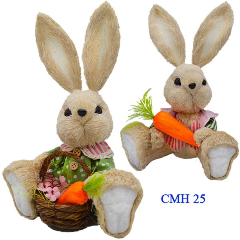 CONIGLIO PAGLIA SEDUTO C/CAROTA VESTITO STOFFA