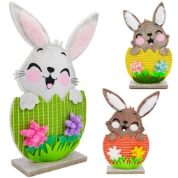 CONIGLIETTO IN UOVO DOPPIO FELTRO CUCITO CON BASE