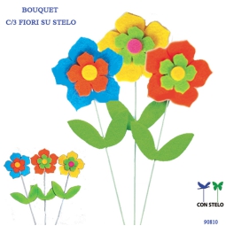 BOUQUET 3PZ FIORI SU STELO COLORI ASSORTITI