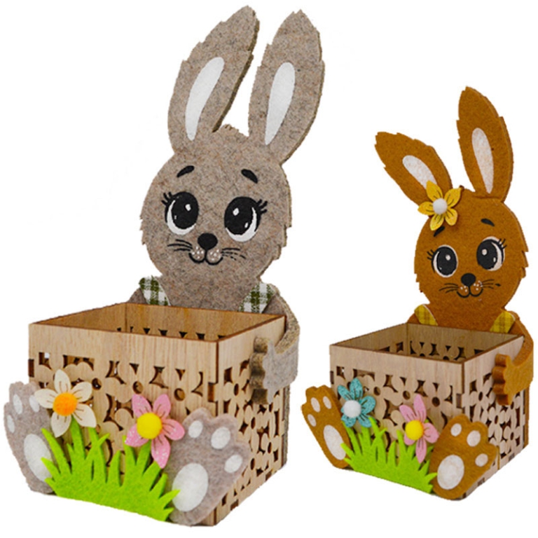CASSETTA LEGNO DECORO CONIGLIO IN FELTRO ASSORTITI