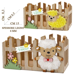 CASSETTA LEGNO C/PECORELLA STOFFA ASSORTITI