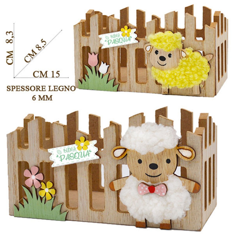 CASSETTA LEGNO C/PECORELLA STOFFA ASSORTITI