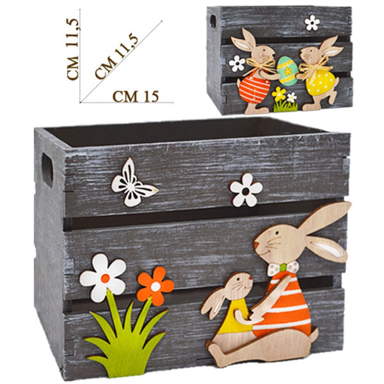 CASSETTA LEGNO C/DECORO  CONIGLIETTI ASSORTITI