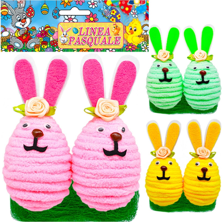 DECORO UOVO CON ORECCHIE CONIGLIO 2 PEZZI SOGGETTI ASSORTITI