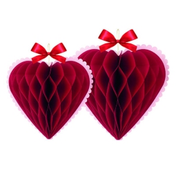 DECORAZIONI CARTA 2 PEZZI    CUORI ROSSI 20-25CM