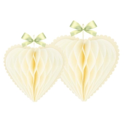DECORAZIONI CARTA 2 PEZZI    CUORI AVORIO 20-25CM