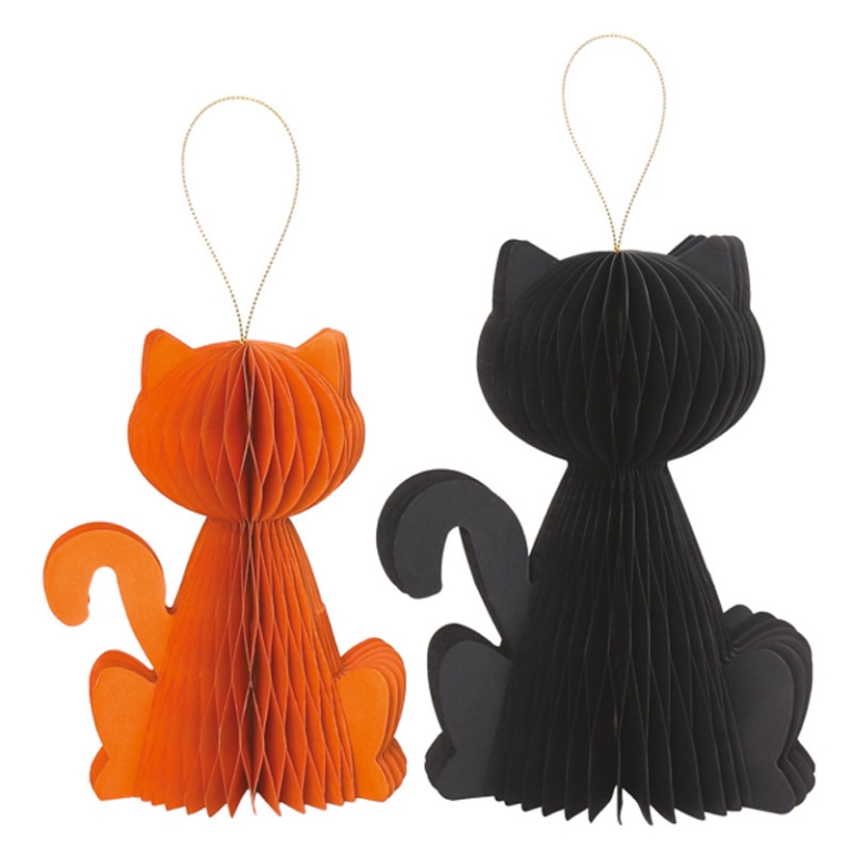 DECORAZIONI CARTA 2PZ 15/20CM GATTO NERO ARANCIO