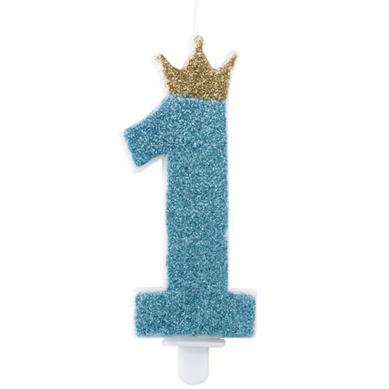 CANDELINA 1° COMPLEANNO  AZZURRO GLITTER 9,5CM