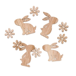 CONIGLI+FIORI LEGNO 20PZ NATURALE