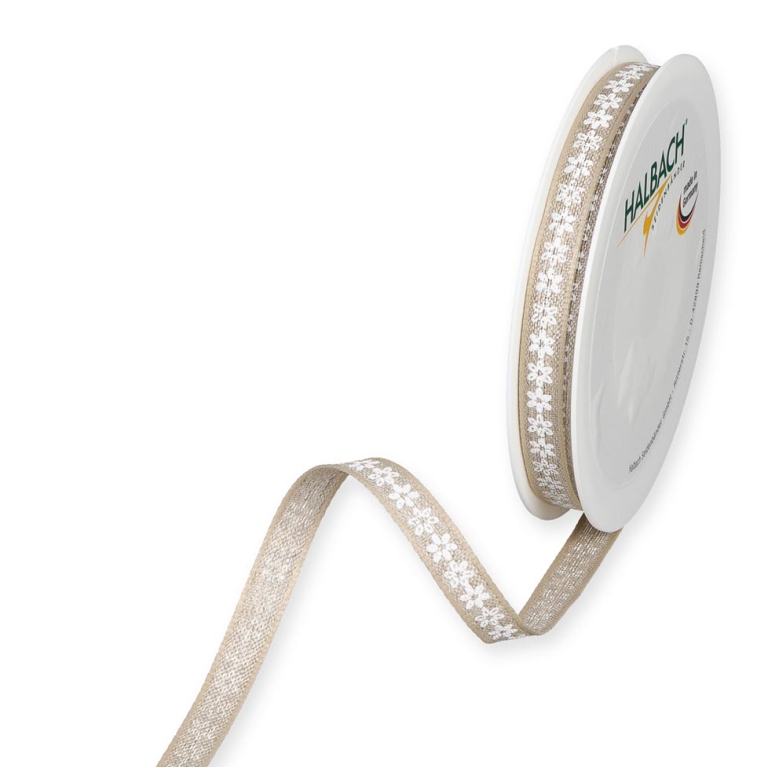 NASTRO LINO 20MMX15MT NATURALE FIORI BIANCHI 2