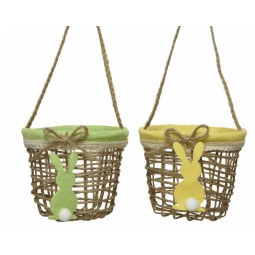 CESTO SALICE D12H11CM CON CONIGLIO FELTRO ASSORTITI