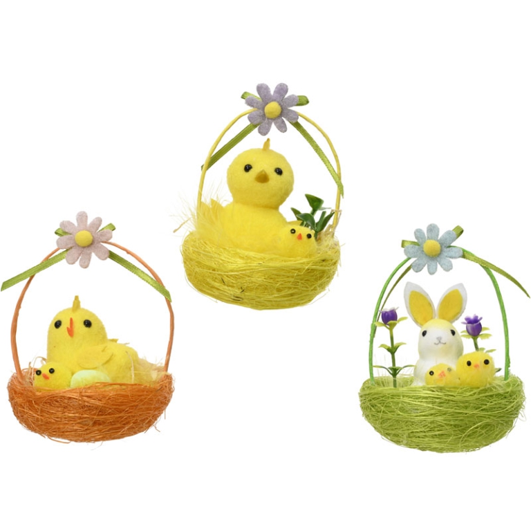 CESTINO CON ANIMALETTO E FIORE H10CM