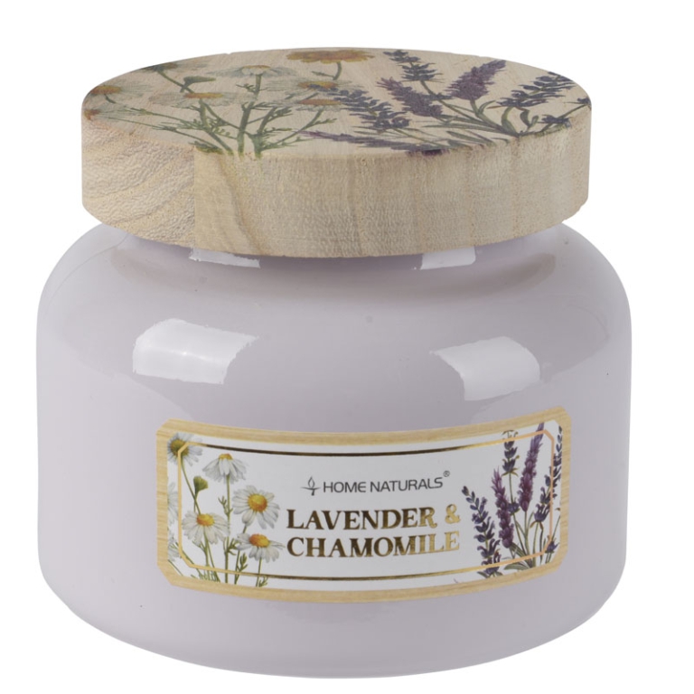 CANDELA GIARA VETRO 200GR LAVANDA E CAMOMILLA