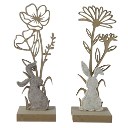 DECORO CONIGLIO H23CM    BASE LEGNO ASSORTITO