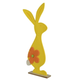 DECORO CONIGLIO FELTRO H49CM GIALLO BASE LEGNO