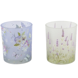 PORTA TEALIGHT BICCHIERE VETRO H8,3CM COLORI ASSORTITI