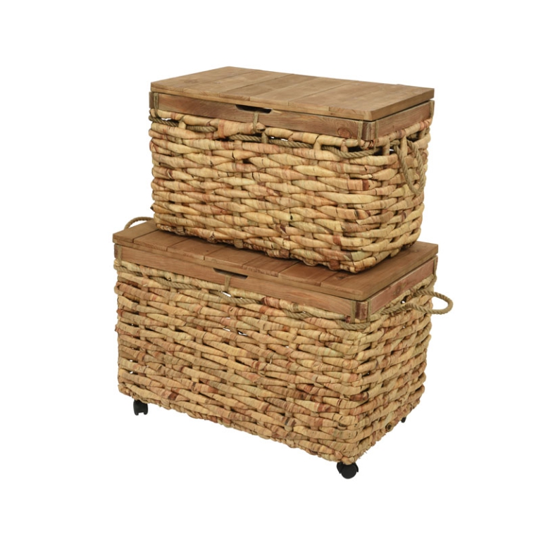 CESTO CON ROTELLE SET 2PZ76X50X50CM 100% NATURALE