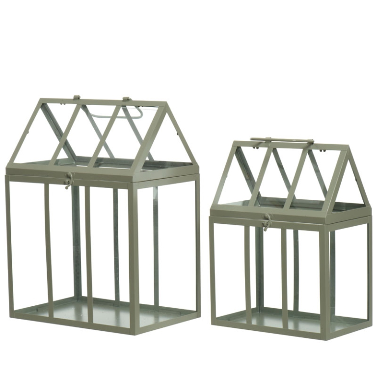 LANTERNA A VETRI SET 2 PEZZI 30X20X41CM VERDE OLIVA