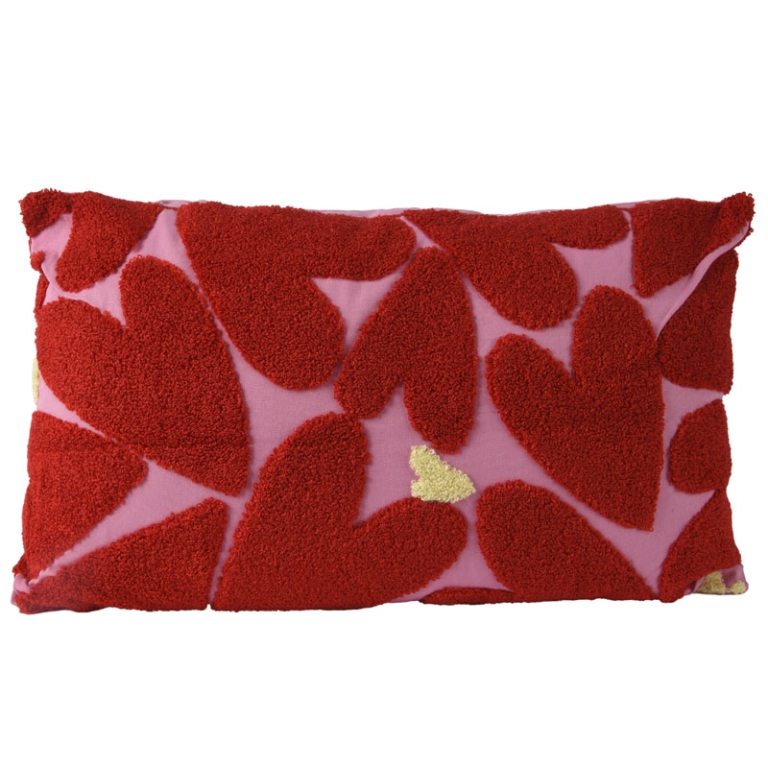 CUSCINO COTONE 30X50H2,5CM CUORI ROSSI