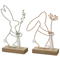 DECORO CONIGLIO H24CM    CON FIALA BASE LEGNO ASSORTITI