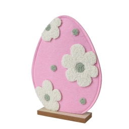 DECORO UOVO H26,5CM ROSA BASE LEGNO