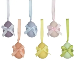 DECORO UOVO CON FIOCCO   6PZ D4H6CM COLORI ASSORTITI