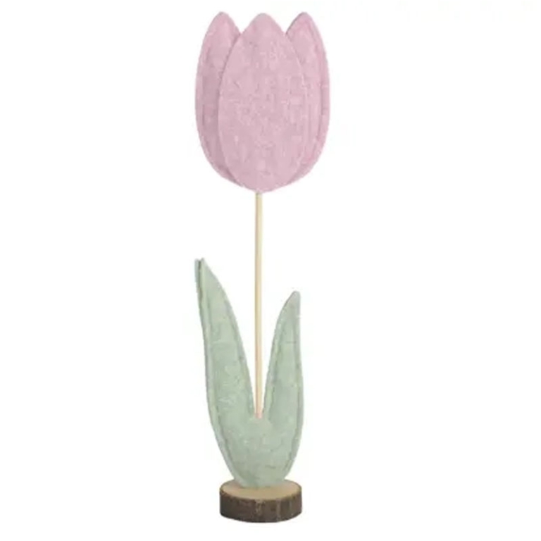DECORO TULIPANO LANA     COTTA H43CM BASE LEGNO