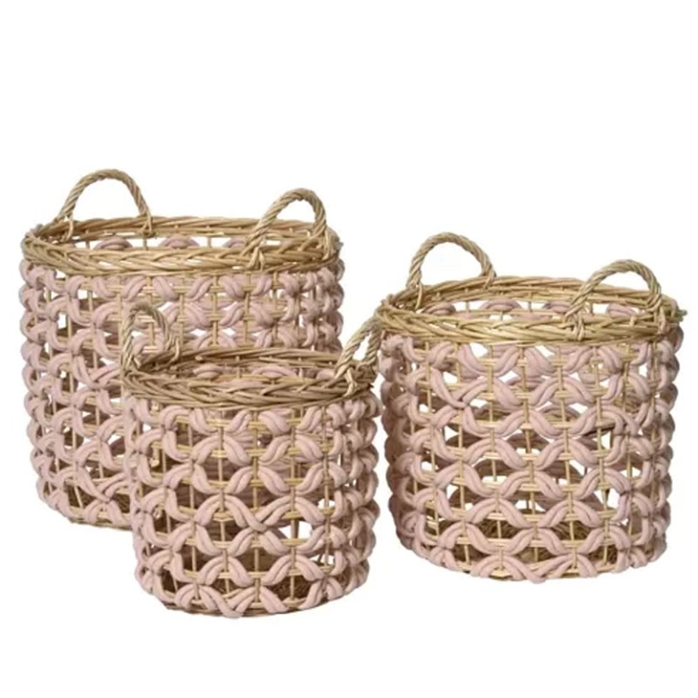 CESTINO VIMINI DETTAGLI  TESSUTO ROSA 3PZ