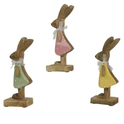 DECORO CONIGLIO LEGNO    H31CM COLORI ASSORTITI