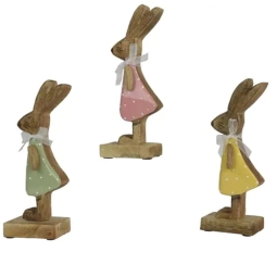 DECORO CONIGLIO LEGNO    H21CM COLORI ASSORTITI