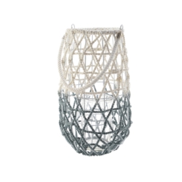 LANTERNA COTONE D22H36CM BIANCA E BLU