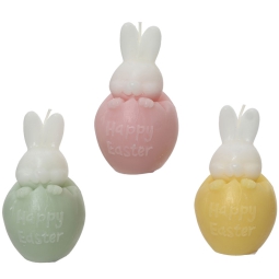 CANDELA CONIGLIETTO BUONA PASQUA H10,5CM COL. ASSORTITI