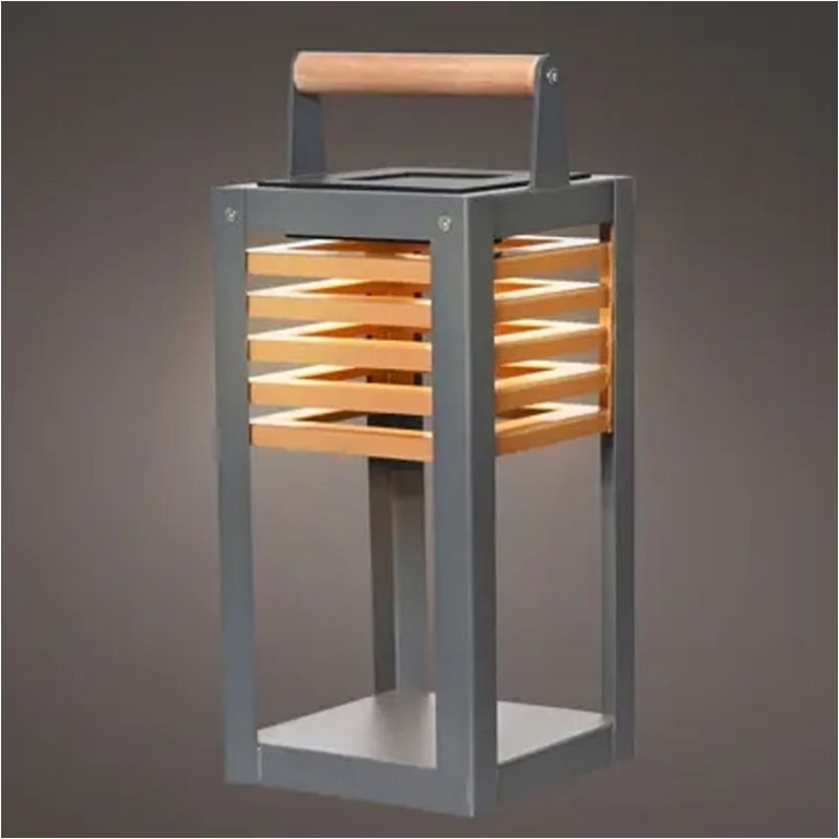 LANTERNA ALLUMINIO H34CM DECORO LEGNO