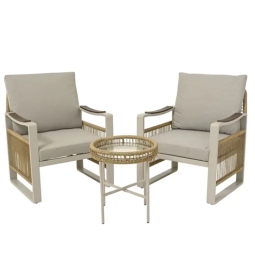 SEDIE E TAVOLO DA ESTERNO 3PZ METALLO E RATTAN