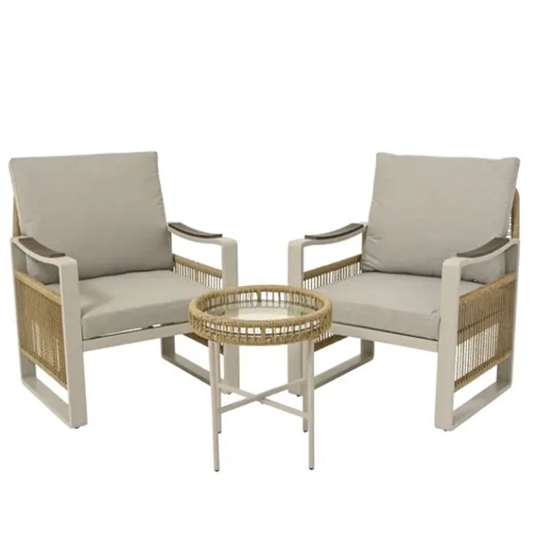 SEDIE E TAVOLO DA ESTERNO 3PZ METALLO E RATTAN