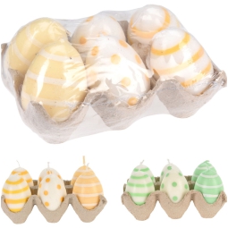 CANDELA UOVO 6PZ 4X6 CM PUNTINI COLORI ASSORTITI