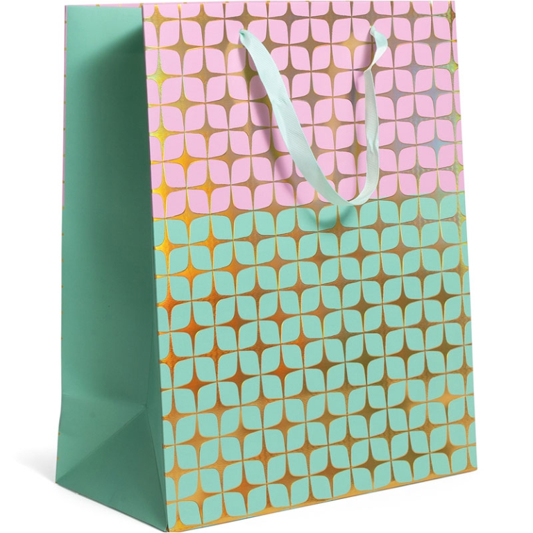 SHOPPER 26X14H33CM LAMINATO VERDE ACQUA/ROSA 210GR