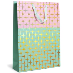 SHOPPER 32X10H45CM LAMINATO VERDE ACQUA/ROSA 210GR