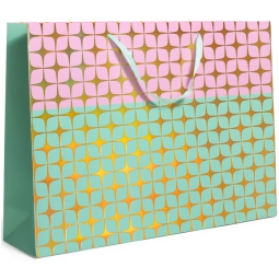SHOPPER 44X10H32CM LAMINATO VERDE ACQUA/ROSA 210GR