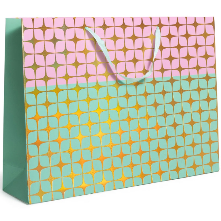 SHOPPER 44X10H32CM LAMINATO VERDE ACQUA/ROSA 210GR