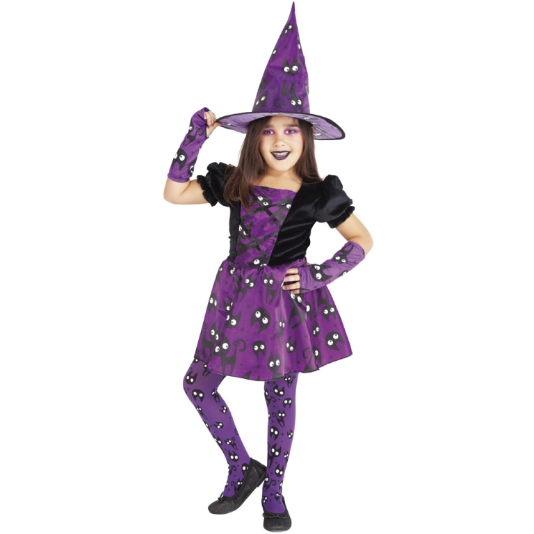 COSTUME STREGA GATTINI VIOLA 8-10 ANNI