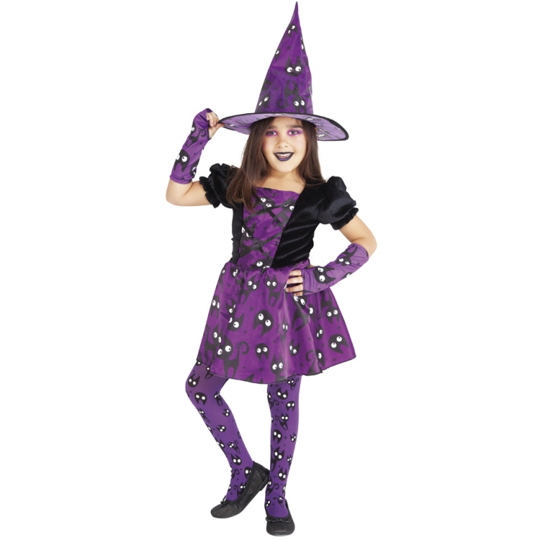 COSTUME STREGA GATTINI VIOLA 5-7 ANNI