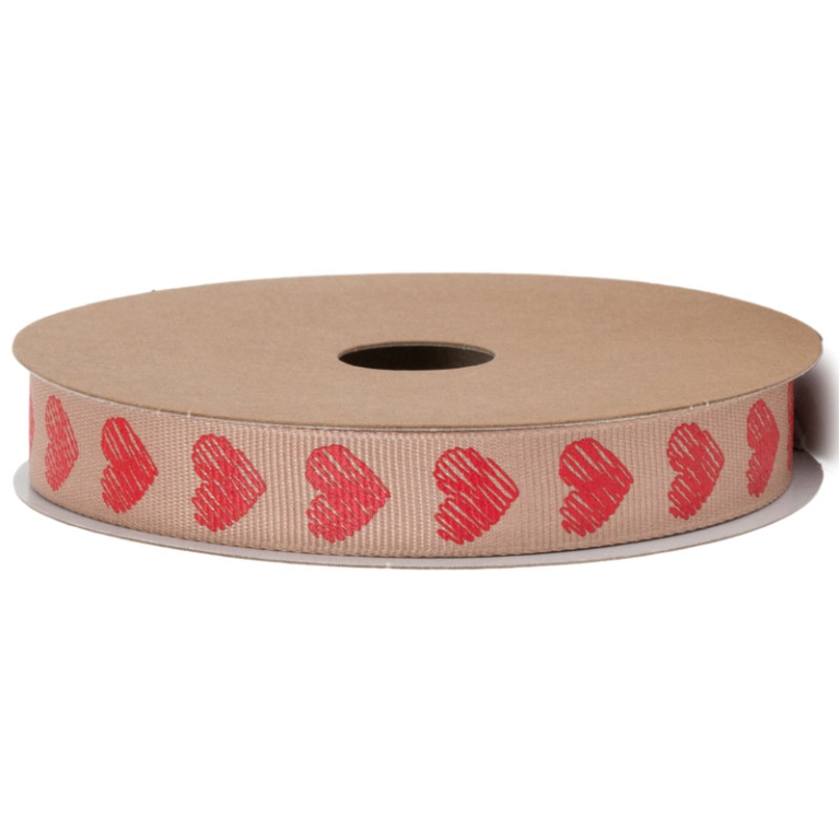 NASTRO TESSUTO 16MMX10MT AVANA CUORICINI ROSSI