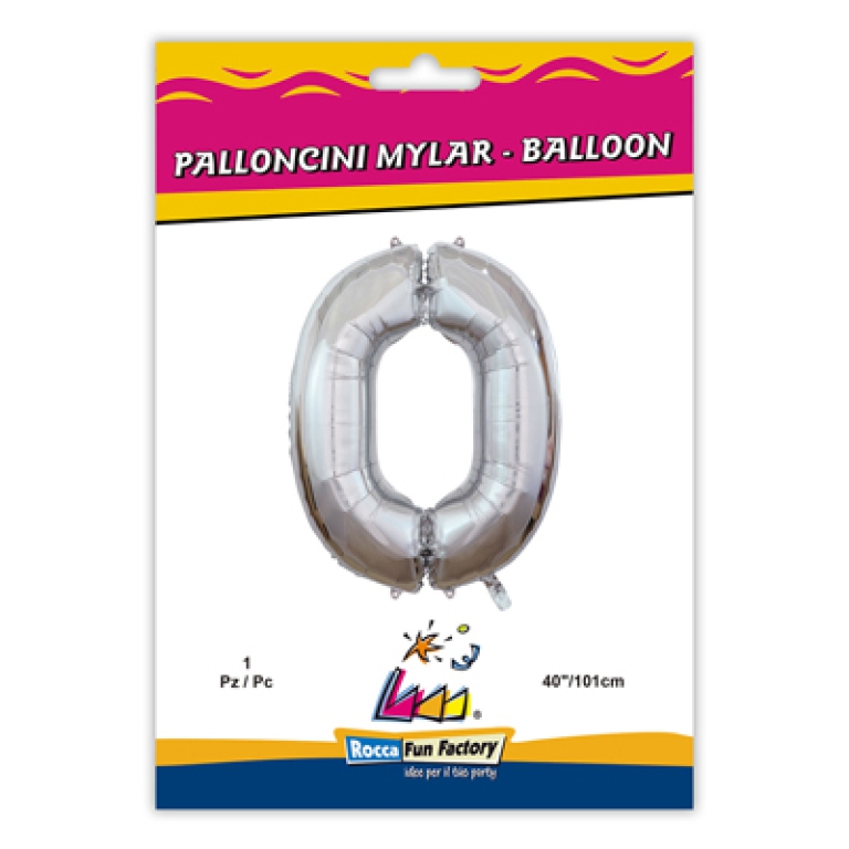 PALLONCINI MYLAR NUMERO 0 ARGENTO METAL 101CM