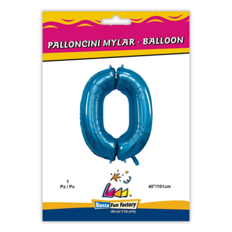 PALLONCINI MYLAR NUMERO 0 BLU MEGA 101CM