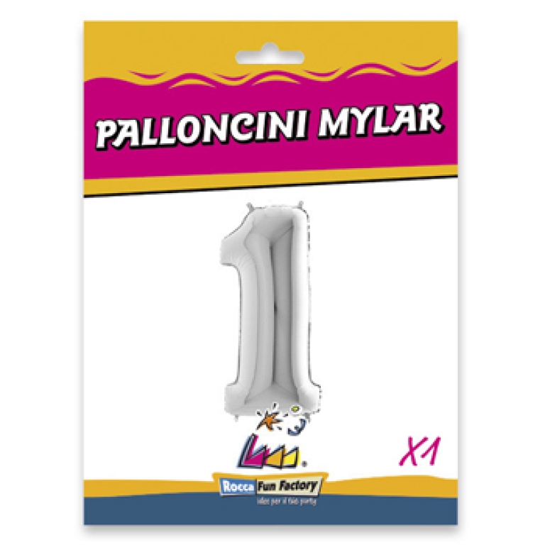 PALLONCINI MYLAR NUMERO 1 ARGENTO METAL 101CM