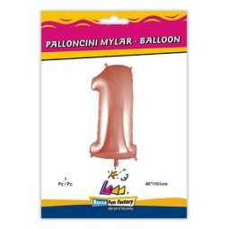 PALLONCINI MYLAR NUMERO 1 ROSA GOLD 101CM