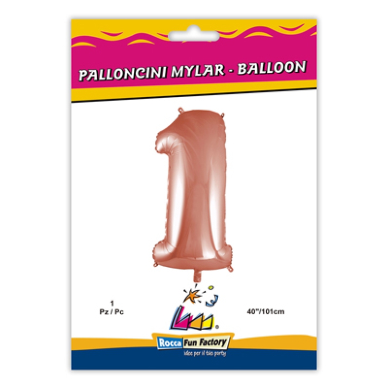 PALLONCINI MYLAR NUMERO 1 ROSA GOLD 101CM